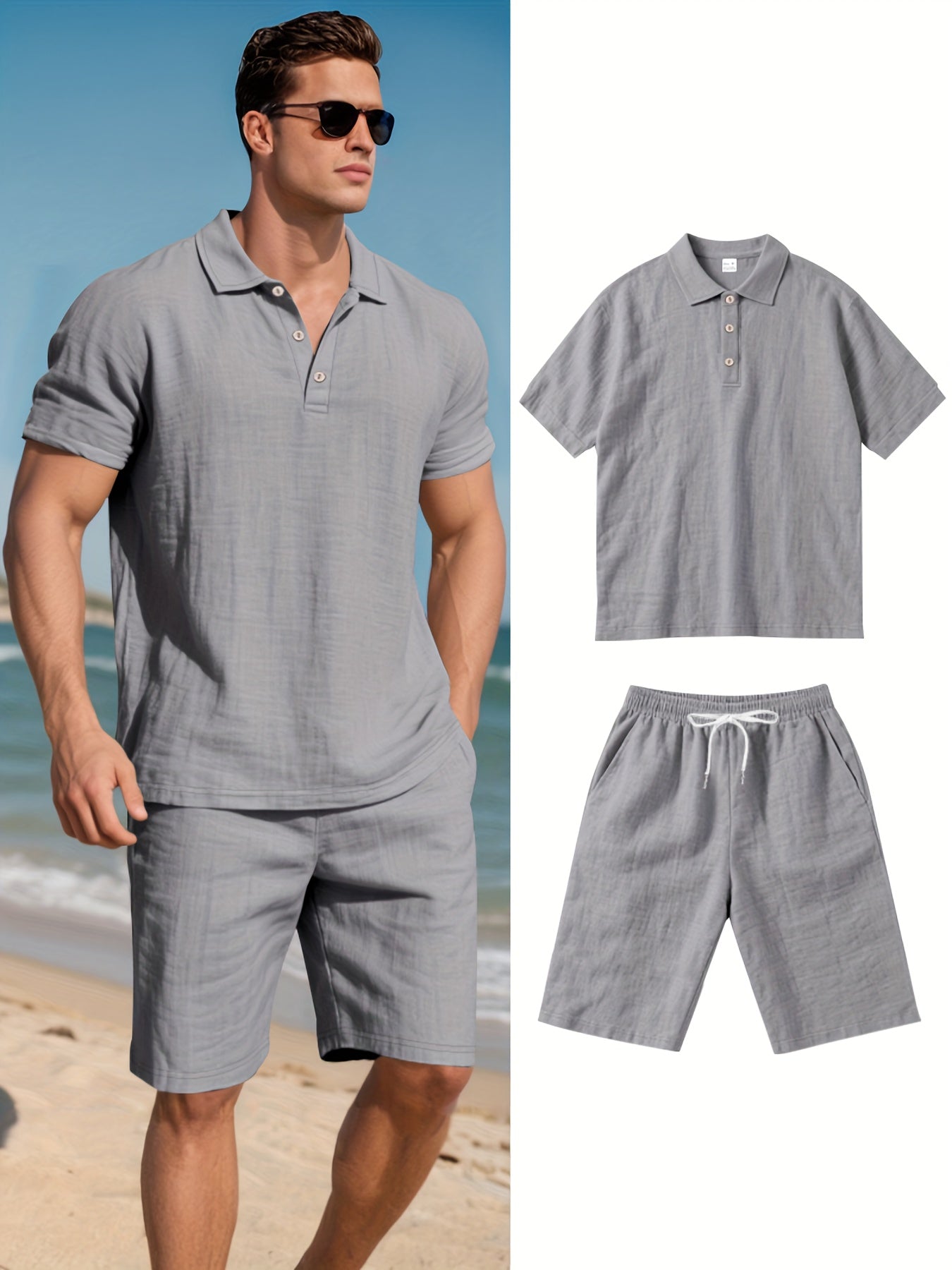 Herren Leinen Polo und Shorts Set – Bequem und Lässig für Warme Tage