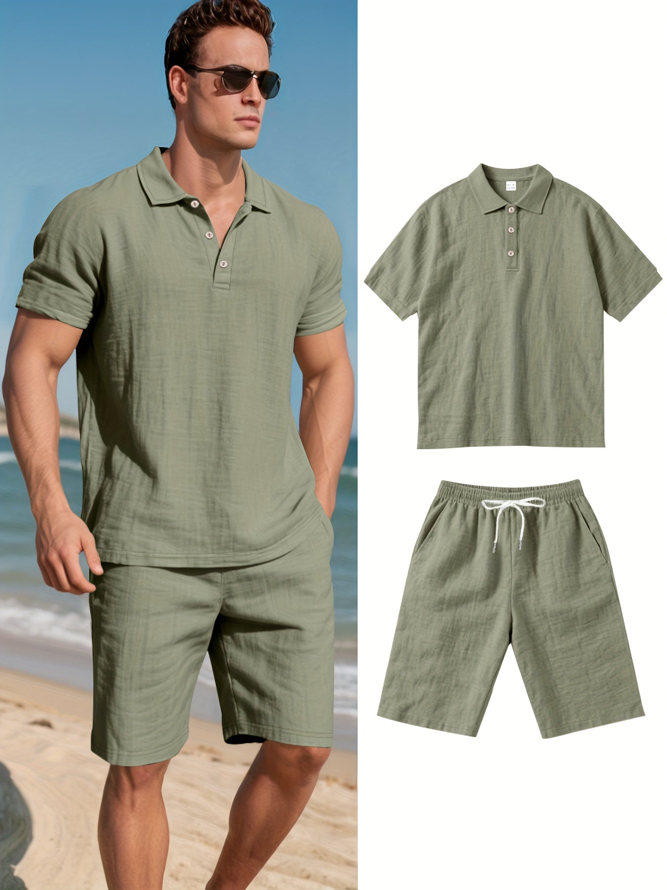 Herren Leinen Polo und Shorts Set – Bequem und Lässig für Warme Tage