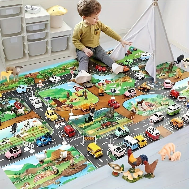 Interaktives Spielteppich-Abenteuer – Entdecke Bauernhof und Verkehr mit Spielzeug