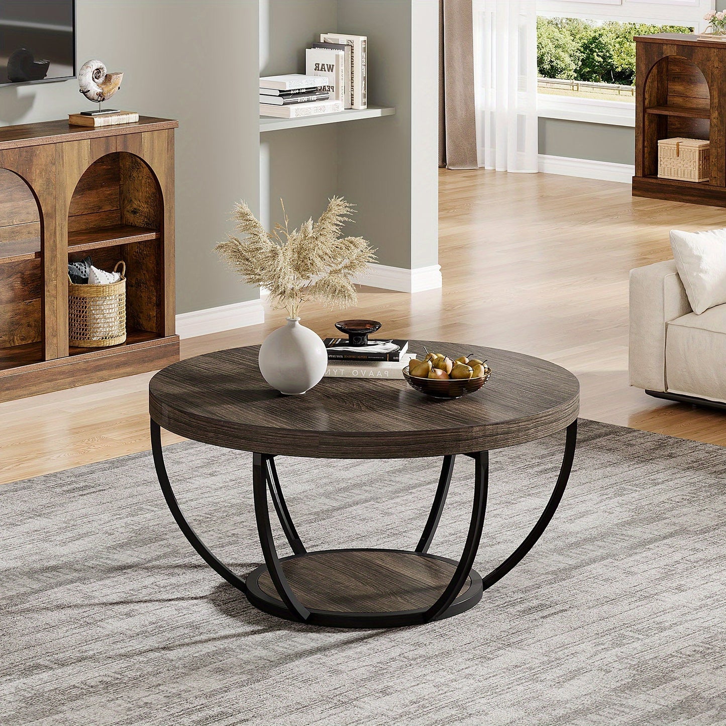 Runde Couchtisch mit Doppelspeicher – Funktional und Elegant