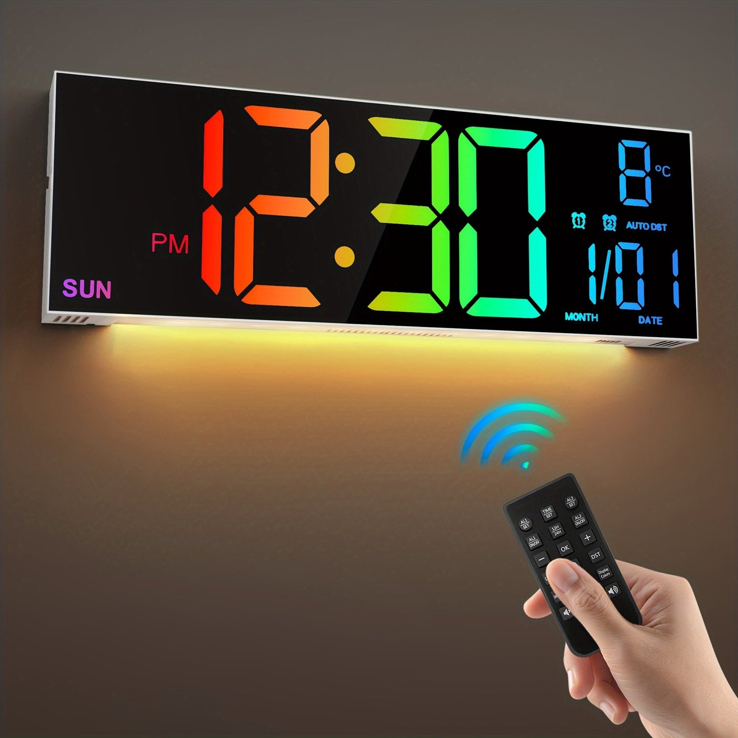 LumiWall Digitale Wanduhr – Groß, Farblich und Leicht Ablesbar