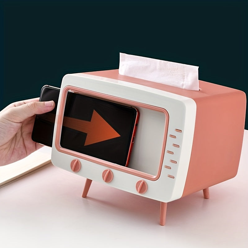 RetroTV Taschentuchboxhalter – Multifunktionaler Taschentuchspender mit Telefonständer