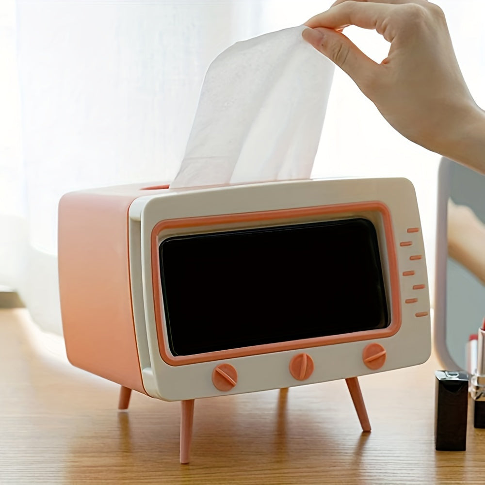 RetroTV Taschentuchboxhalter – Multifunktionaler Taschentuchspender mit Telefonständer