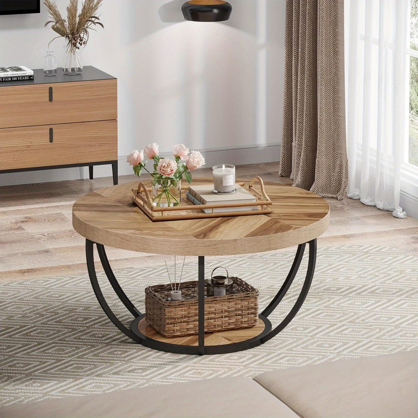 Runde Couchtisch mit Doppelspeicher – Funktional und Elegant