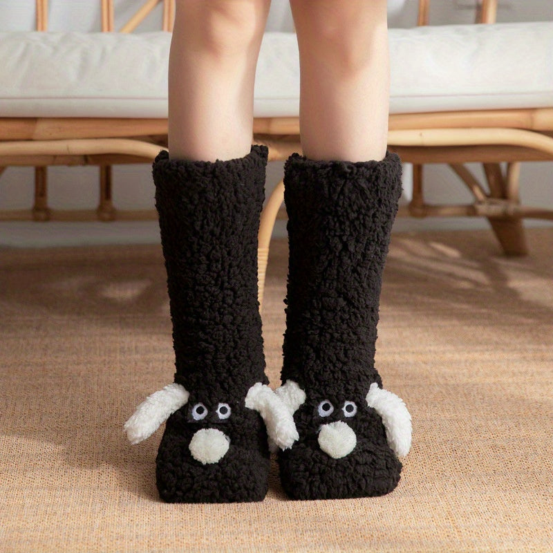 Damen Kuschel Cartoon Hund Wintersocken - Weiche und Warme Haussocken mit Niedlichem Tierdesign