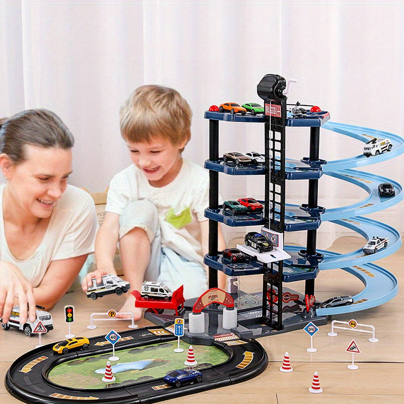 FeuerWacht Garage Spielset – Mehrere Etagen mit Feuerwehrwagen und Verkehrsschildern