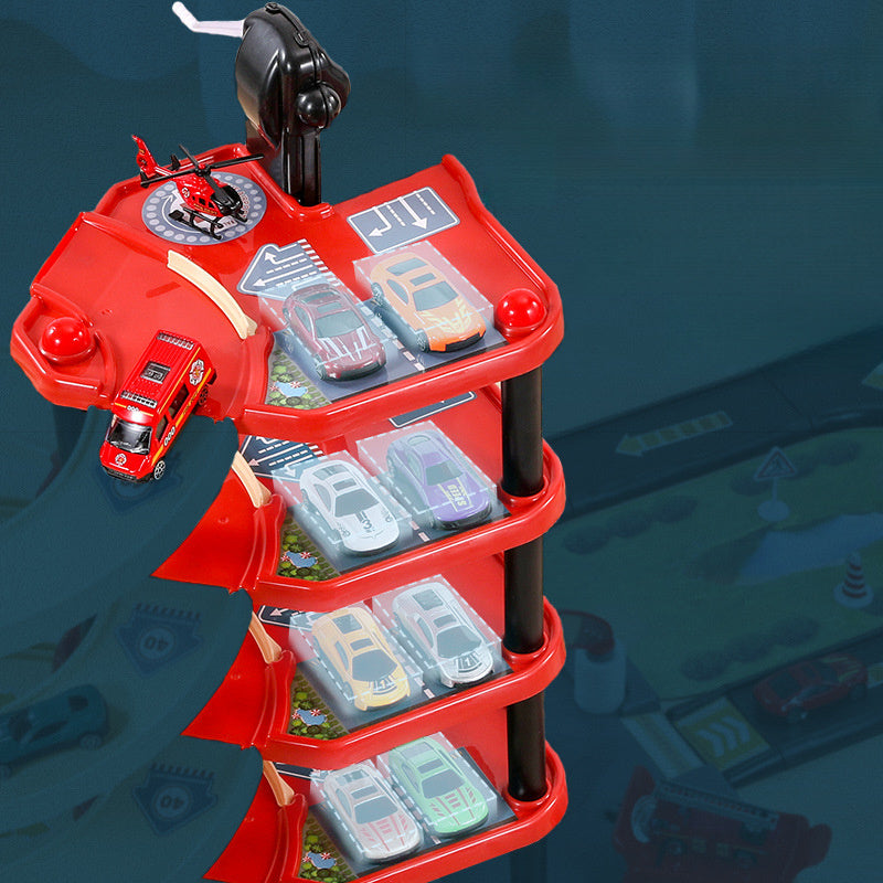 FeuerWacht Garage Spielset – Mehrere Etagen mit Feuerwehrwagen und Verkehrsschildern