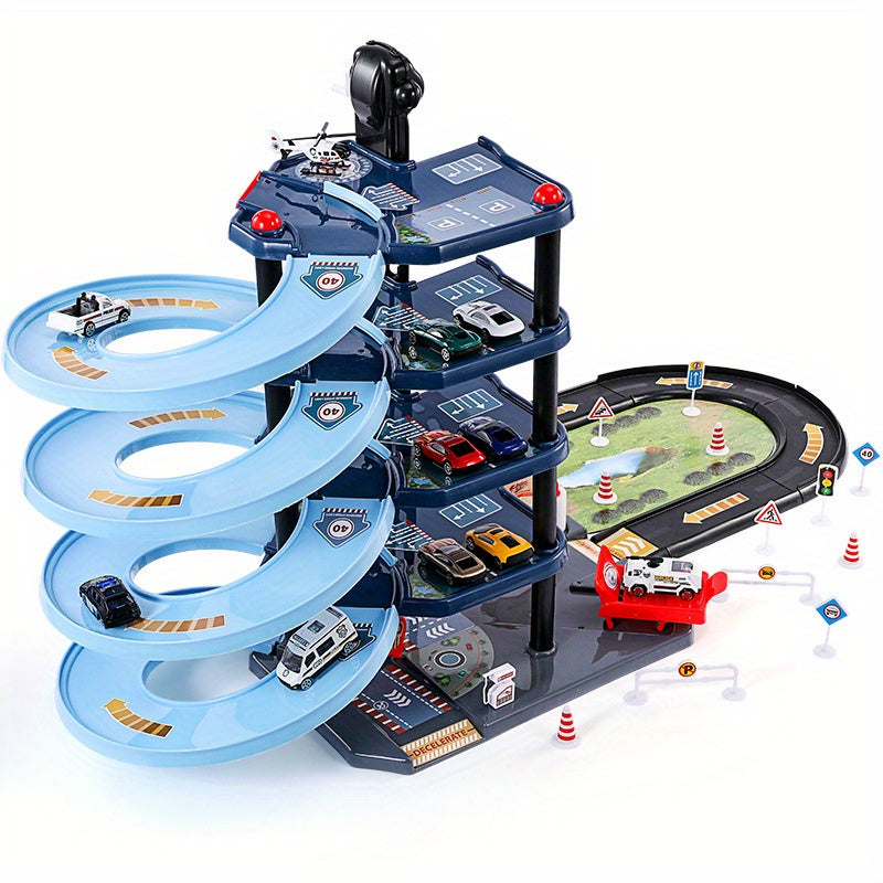 FeuerWacht Garage Spielset – Mehrere Etagen mit Feuerwehrwagen und Verkehrsschildern