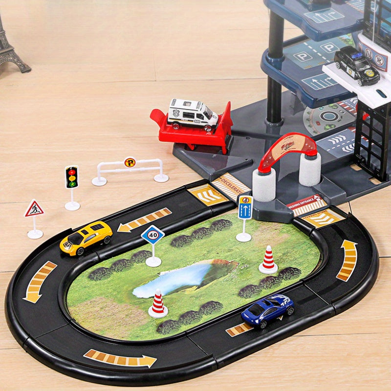 FeuerWacht Garage Spielset – Mehrere Etagen mit Feuerwehrwagen und Verkehrsschildern