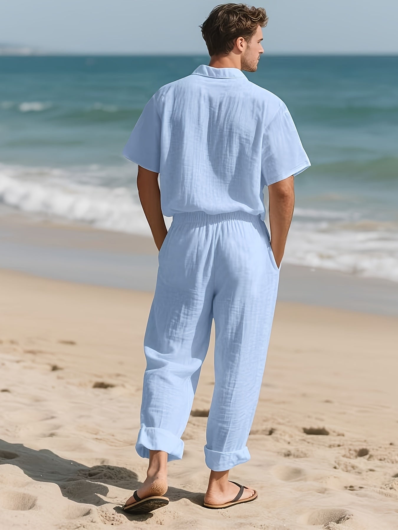 Herren Casual Leinen Set – Bequem und Luftig mit Langer Hose und Kurzen Ärmeln