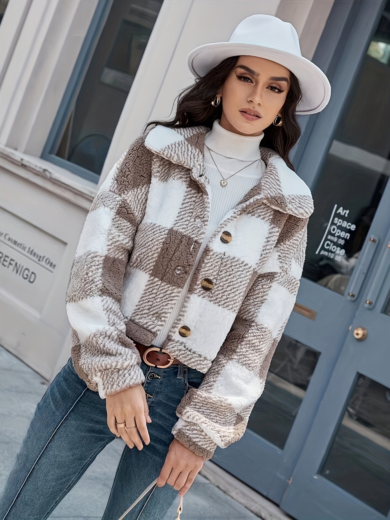 Luna Kariertes Teddy-Jacke – Wärme und Stil für Damen