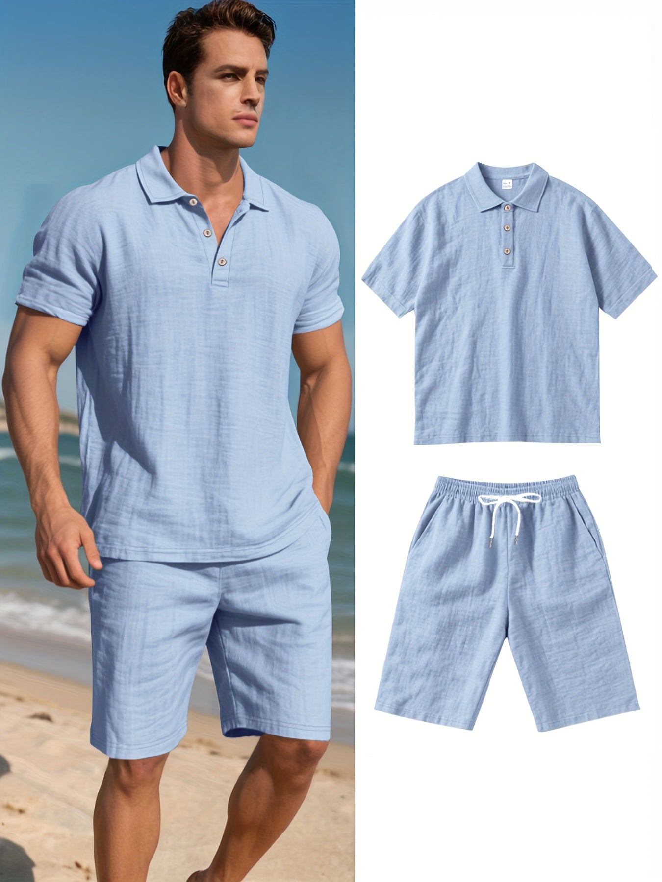 Herren Leinen Polo und Shorts Set – Bequem und Lässig für Warme Tage
