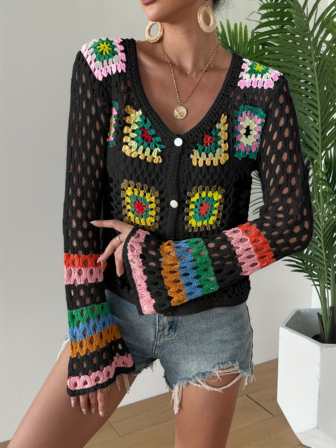 Bohemien Handgemachte Häkelkleid – Farbenfroh und Bequem