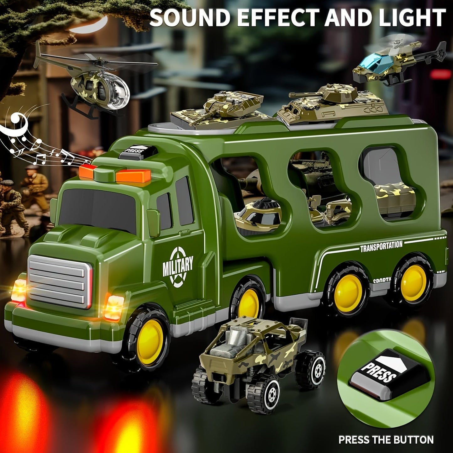 KampfKraft 14-in-1 Militärspielzeugset - Lkw mit Panzern, Soldaten und Soundeffekten