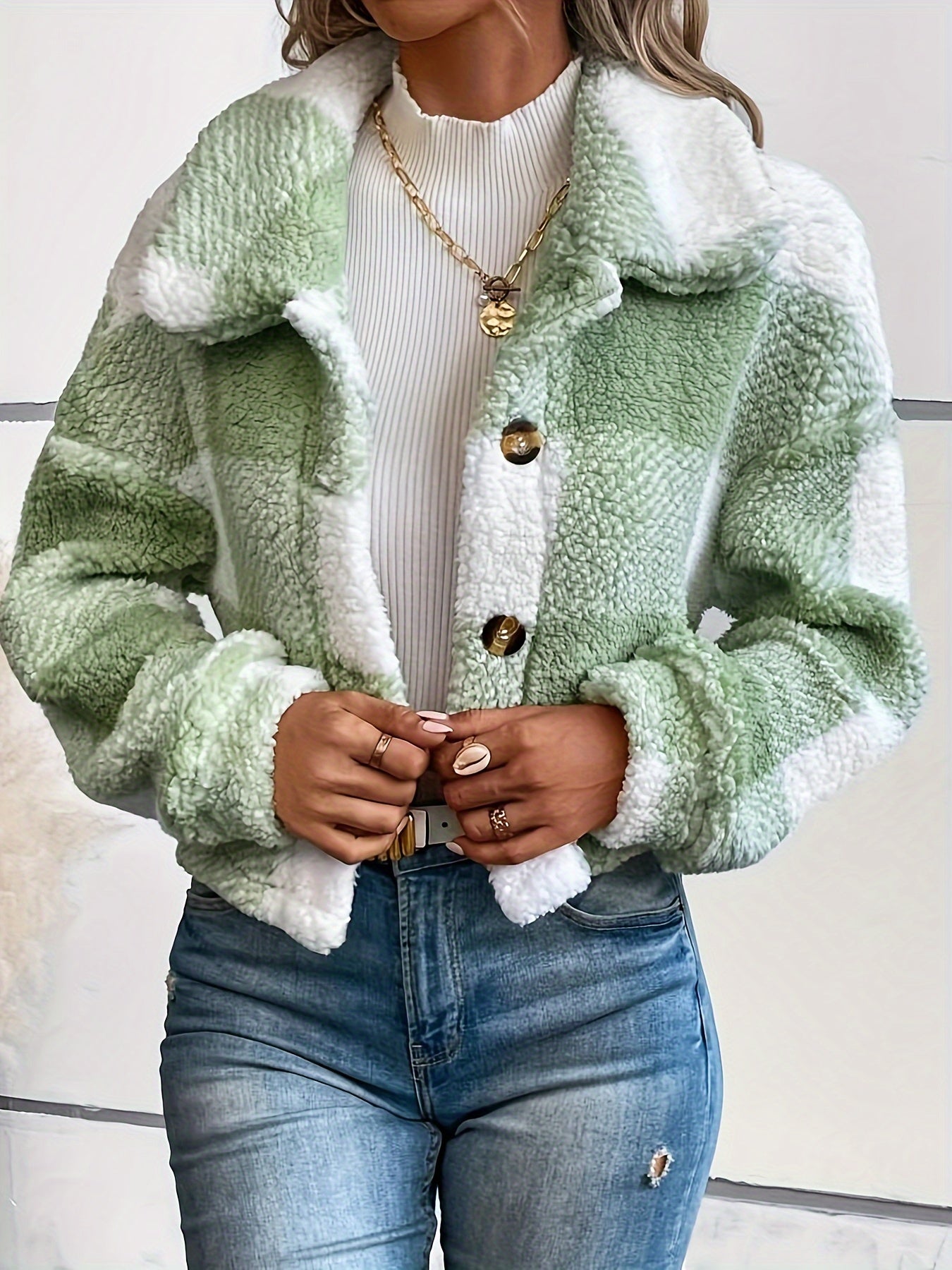 Luna Kariertes Teddy-Jacke – Wärme und Stil für Damen
