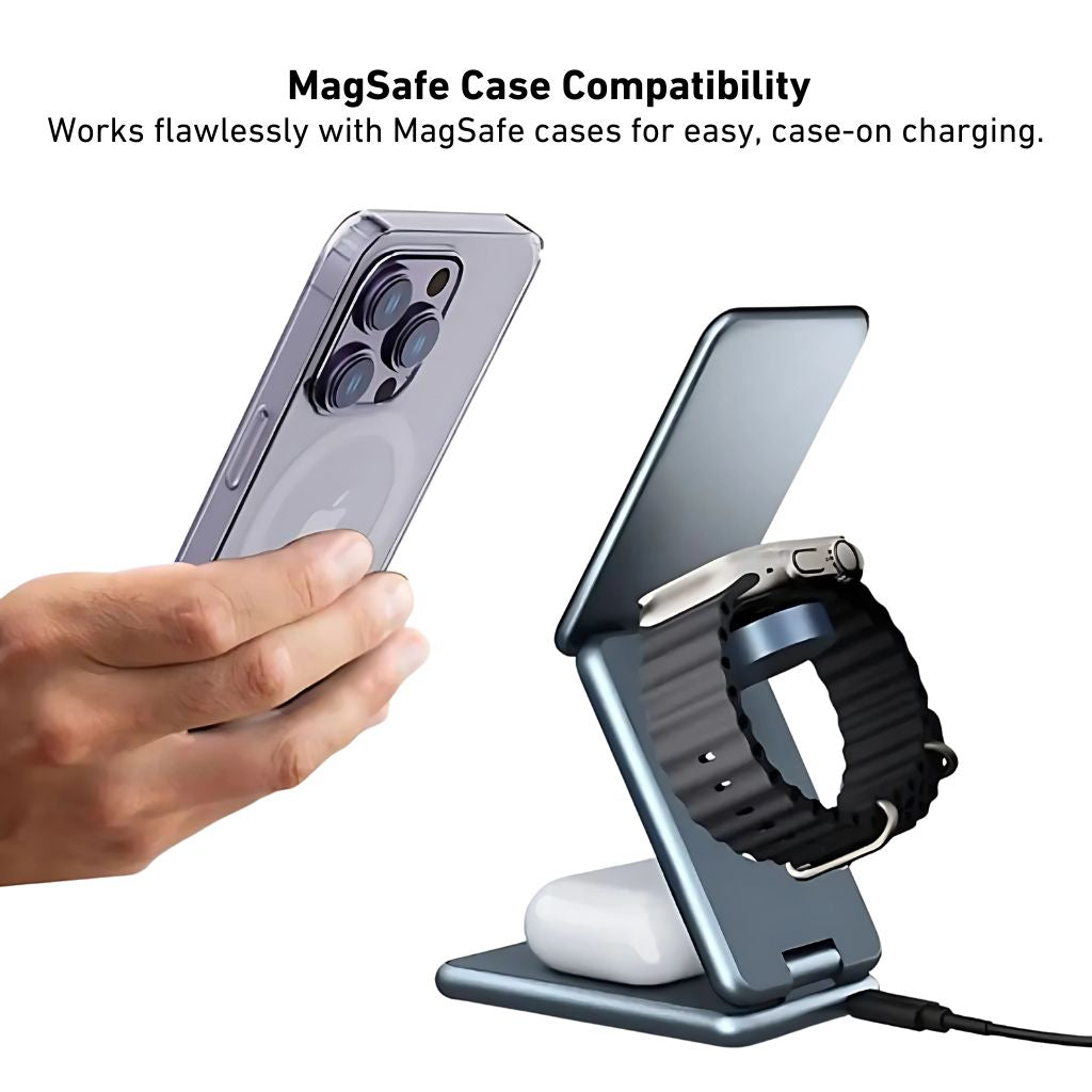 3-in-1 Faltbare Drahtloses Ladegerät – Reisefreundliches Ladegerät für Apple Geräte