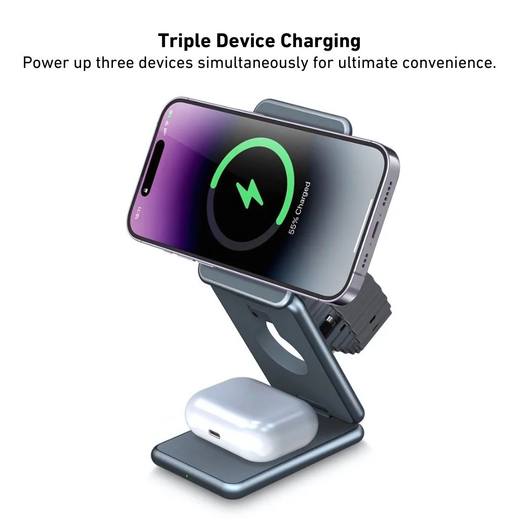 3-in-1 Faltbare Drahtloses Ladegerät – Reisefreundliches Ladegerät für Apple Geräte