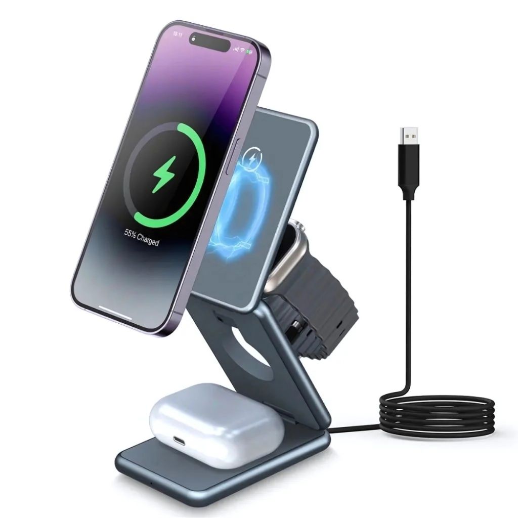 3-in-1 Faltbare Drahtloses Ladegerät – Reisefreundliches Ladegerät für Apple Geräte