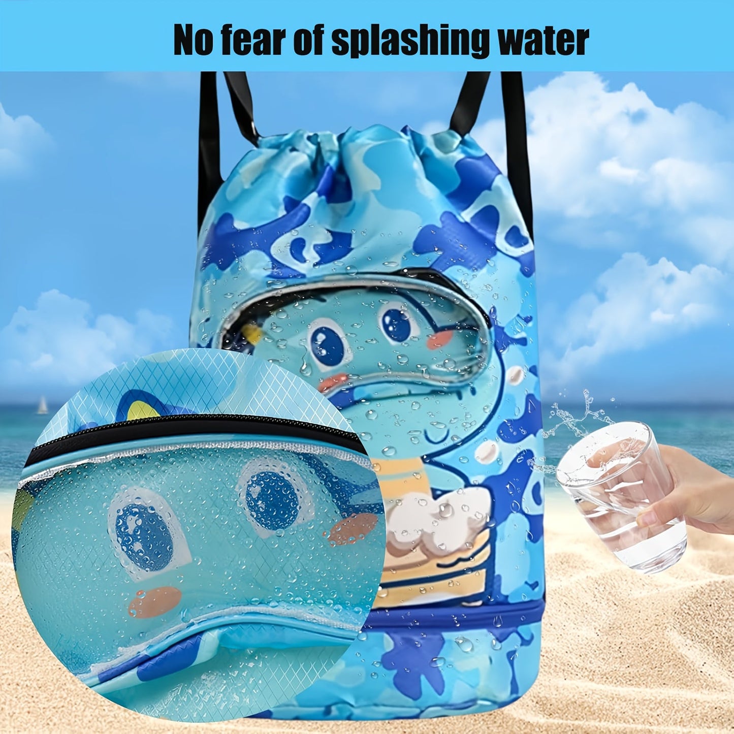 Ozean-Themen Schwimm-Rucksack – Wasserdicht mit Nass/Trocken-Trennung