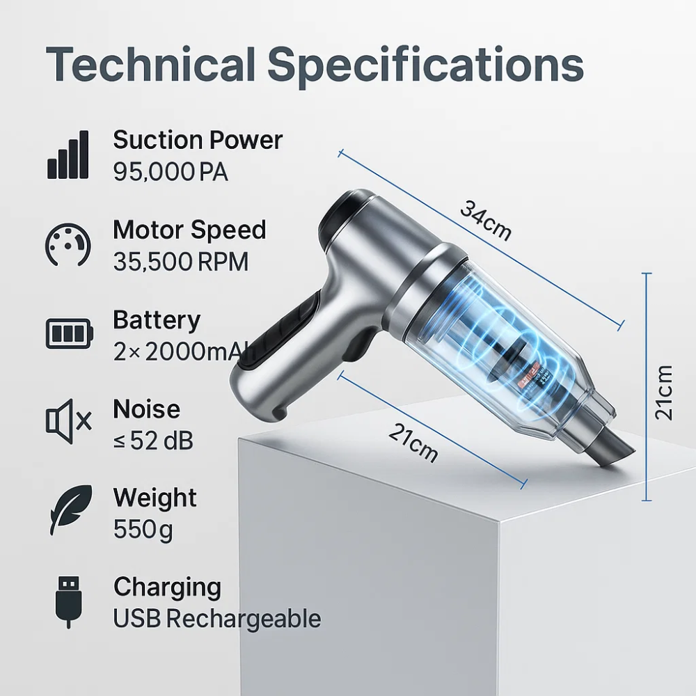PowerClean Kabelloser Auto-Staubsauger – Kompakt und Superkraftvoll