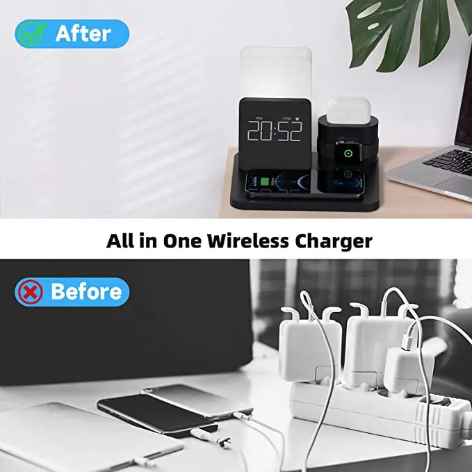 Multi-Funktions-Wireless-Ladestation – Lampe und Wecker inklusive