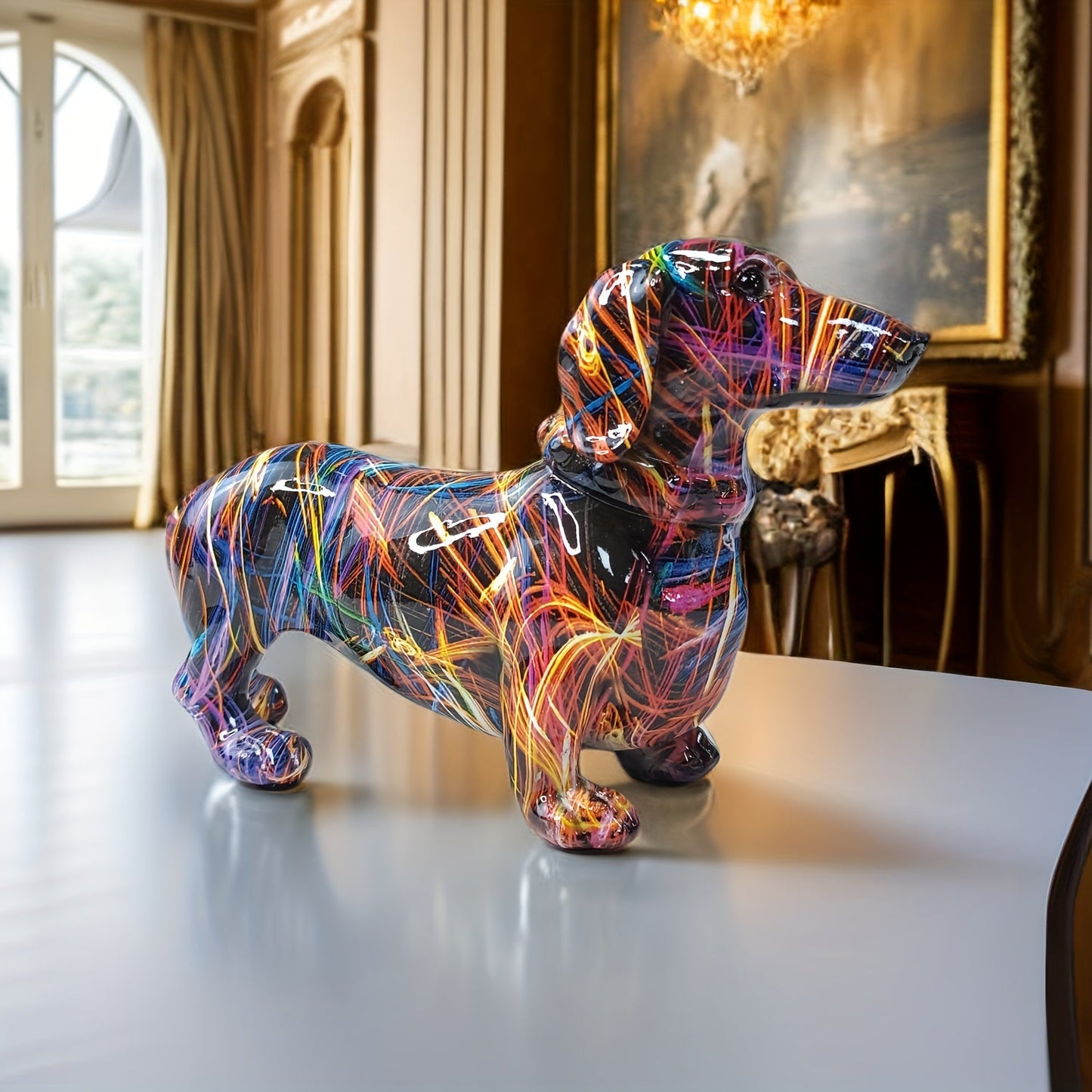 Bunte Dackel-Skulptur – Verspielte Dekoration für dein Interieur