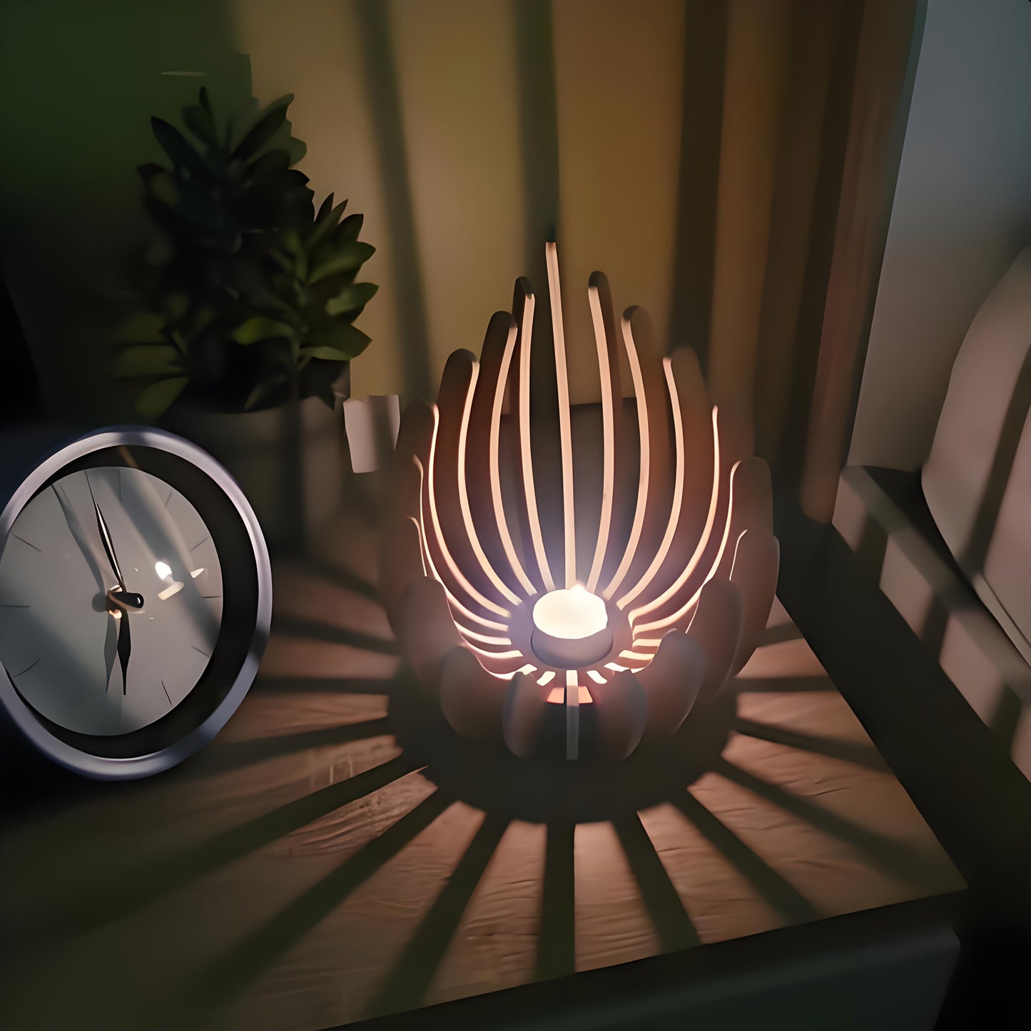 Bohemian Lotus Kerzenhalter – Handgefertigtes Schichtdesign aus Holz