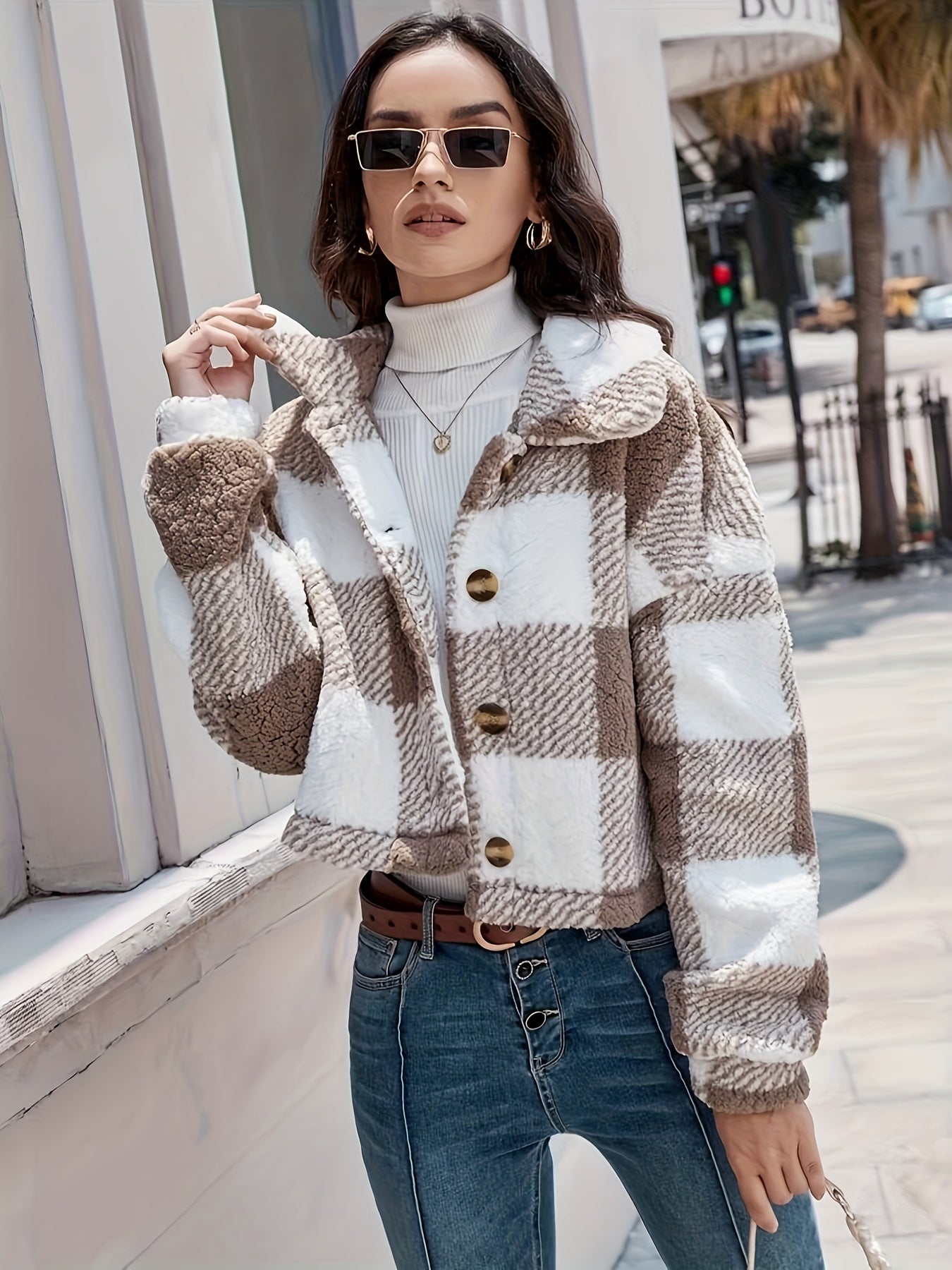 Luna Kariertes Teddy-Jacke – Wärme und Stil für Damen