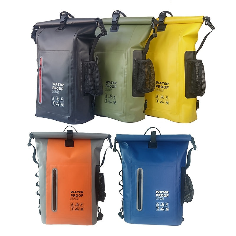 Wasserdichter 25L Rolltop-Rucksack mit mehreren Fächern, stabiler Schnallenversiegelung und Netz-Seitentasche