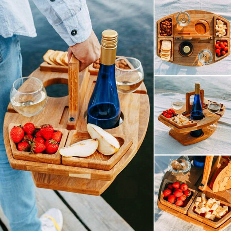 Eleganter Holztisch für Picknick und Wein – Praktisch und Luxuriös
