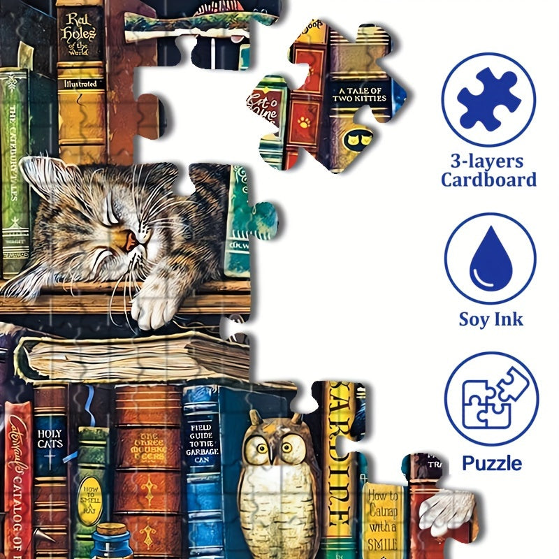 Katze auf Bücherregal Puzzle – Für Puzzleliebhaber und Katzenfreunde