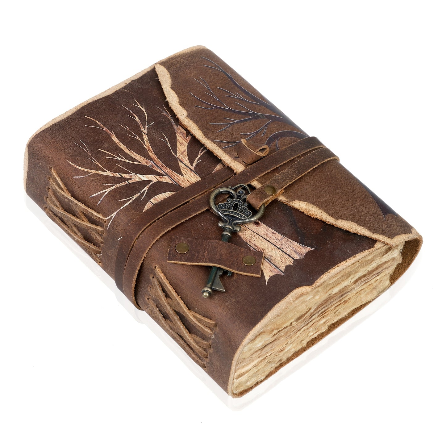 Handgemachtes Vintage Notizbuch mit Lederlook und Schlüsselschloss – Für kreative Köpfe