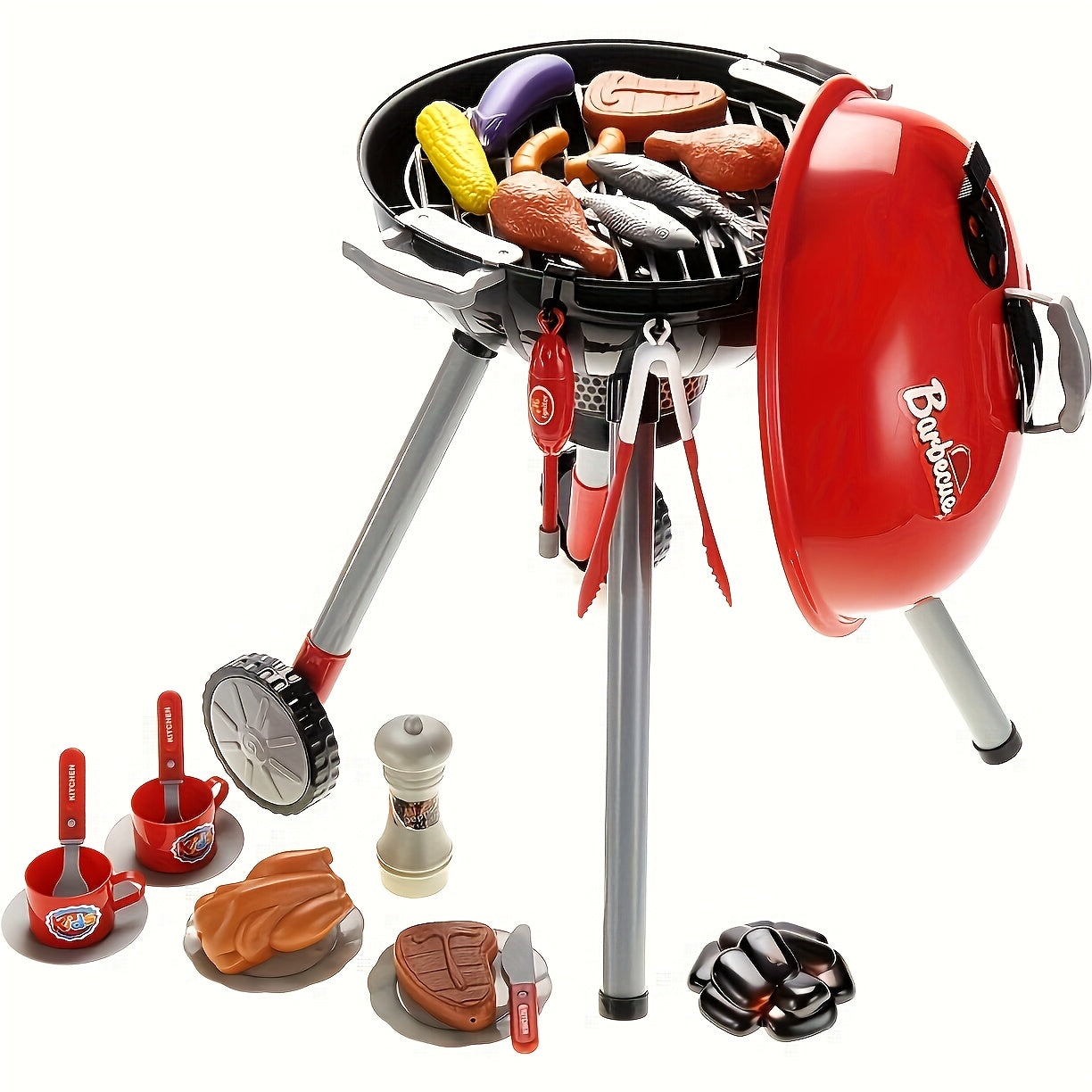 Kinder BBQ Grill Spielset – Drehbare Räder und vollständiges Zubehörset