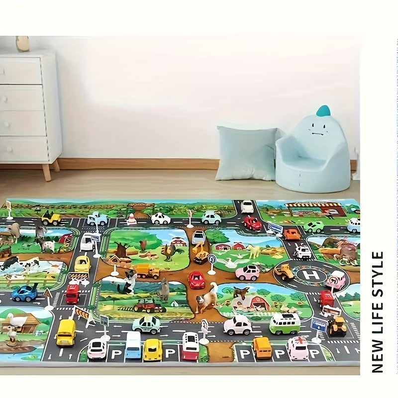 Interaktives Spielteppich-Abenteuer – Entdecke Bauernhof und Verkehr mit Spielzeug