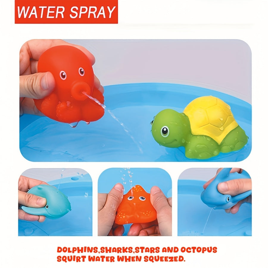 Badewannenspielzeug-Set mit Netzen – Schwimmende Meeresbewohner und Wasserspritzer