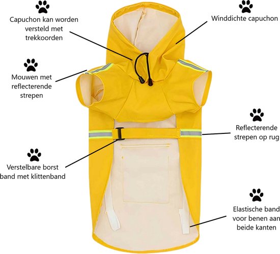 PupJoy - Reflektierende Hunde-Regenjacke mit Kapuze - Sicherer Nachtspaziergang