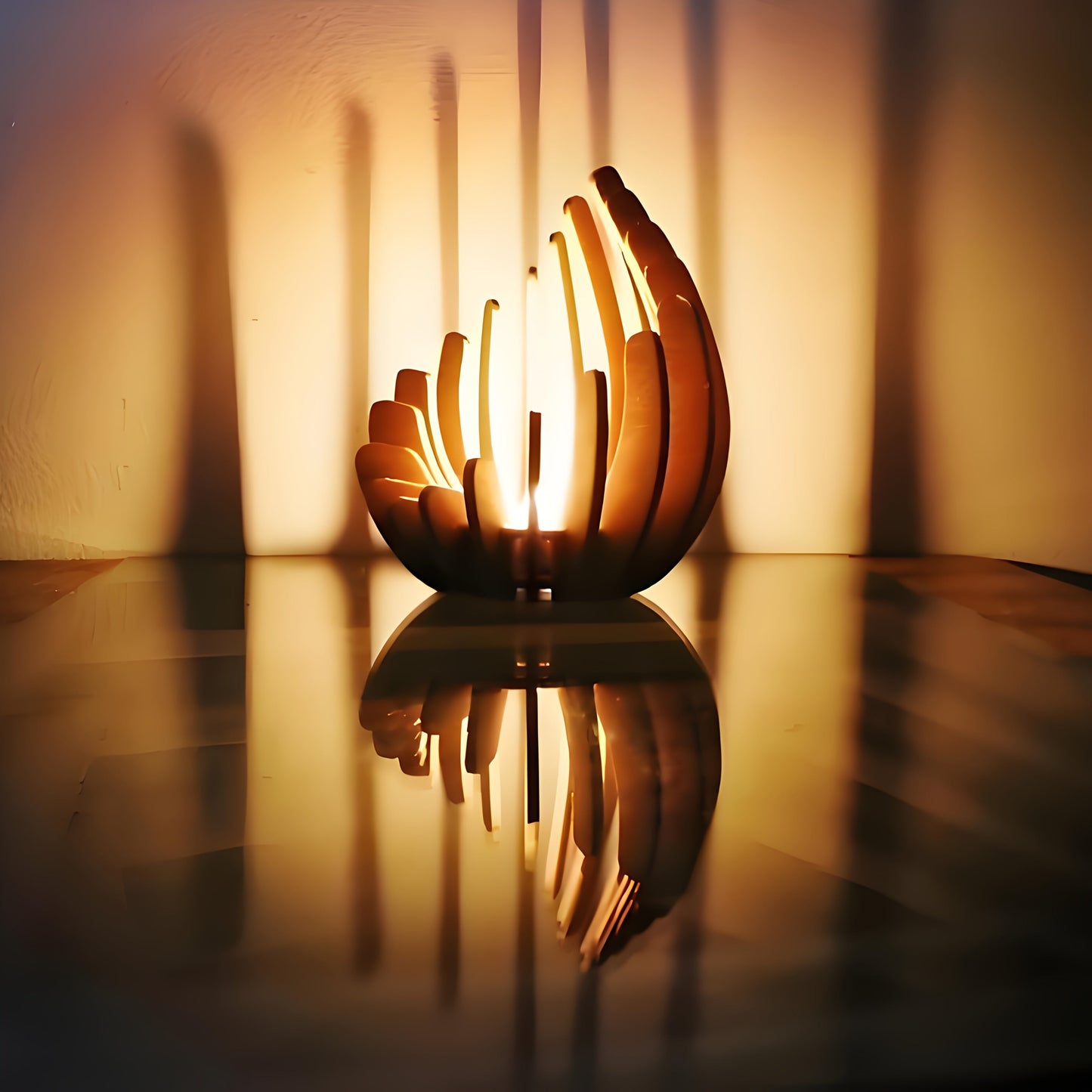 Bohemian Lotus Kerzenhalter – Handgefertigtes Schichtdesign aus Holz