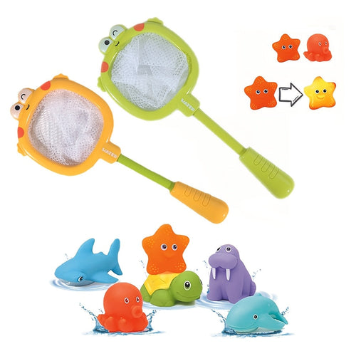 Badewannenspielzeug-Set mit Netzen – Schwimmende Meeresbewohner und Wasserspritzer