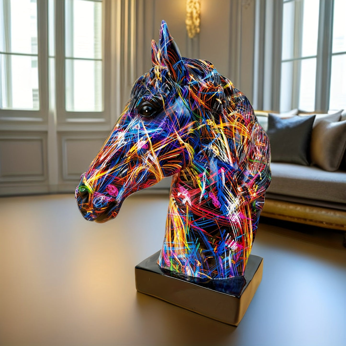 Buntes Pferdekopf-Skulptur – Einzigartige Dekoration für jedes Interieur