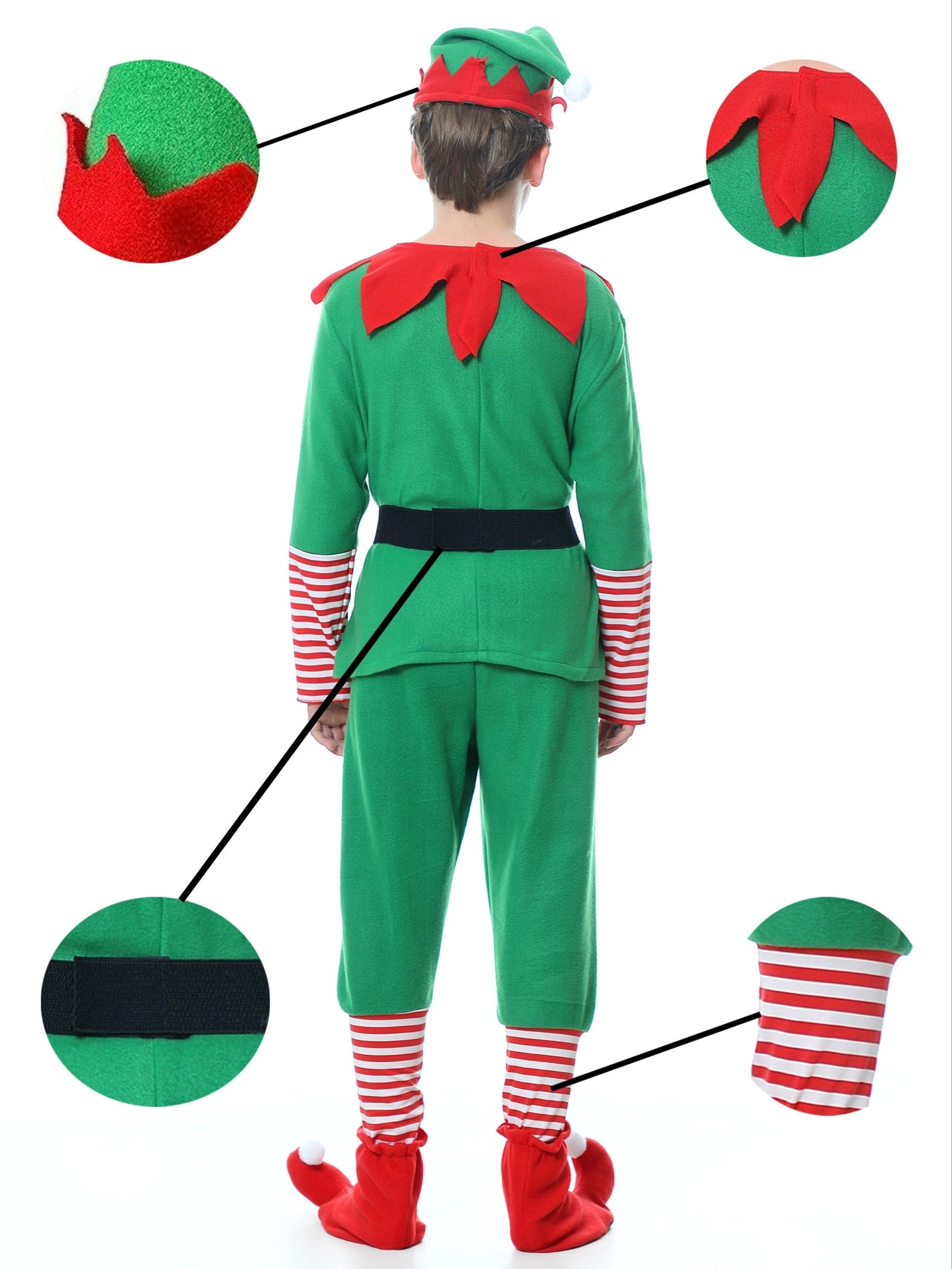 Lustiges Weihnachts-Elfen-Outfit für Kinder – Komplett mit Hut, Shirt, Hose und Schuhüberzügen