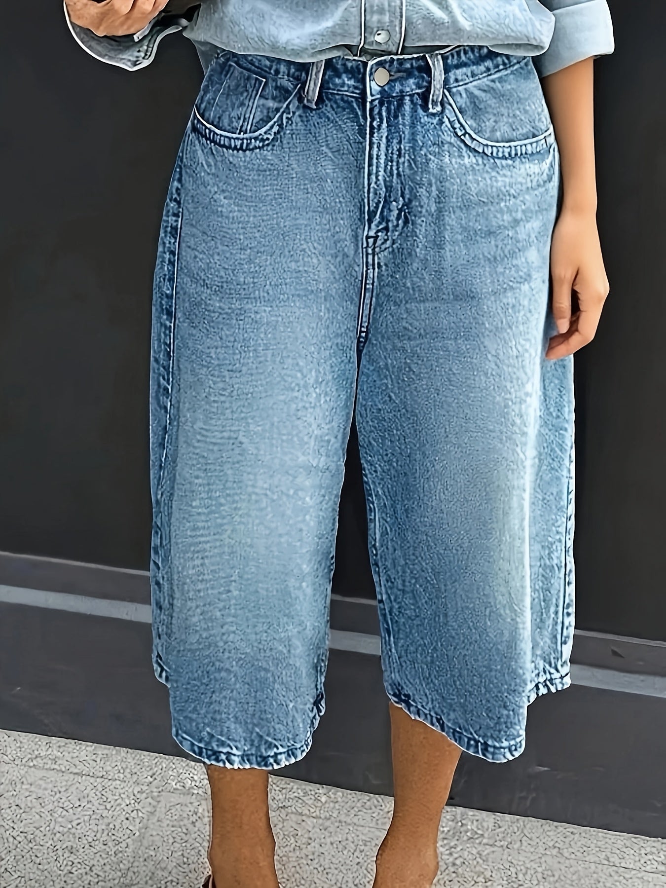 Plus Size Hochtaillierte Stretch-Denim-Shorts – Lässige Weite Sommerhose mit Taschen
