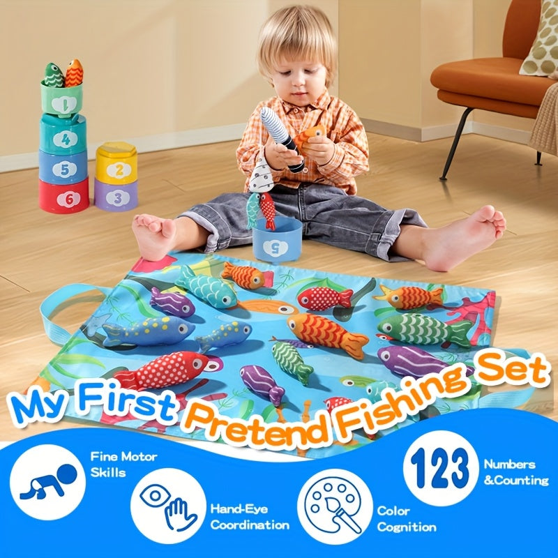 Kinder-Fabric Angelset – Plüschfische und Stapelbecher für Lernspaß