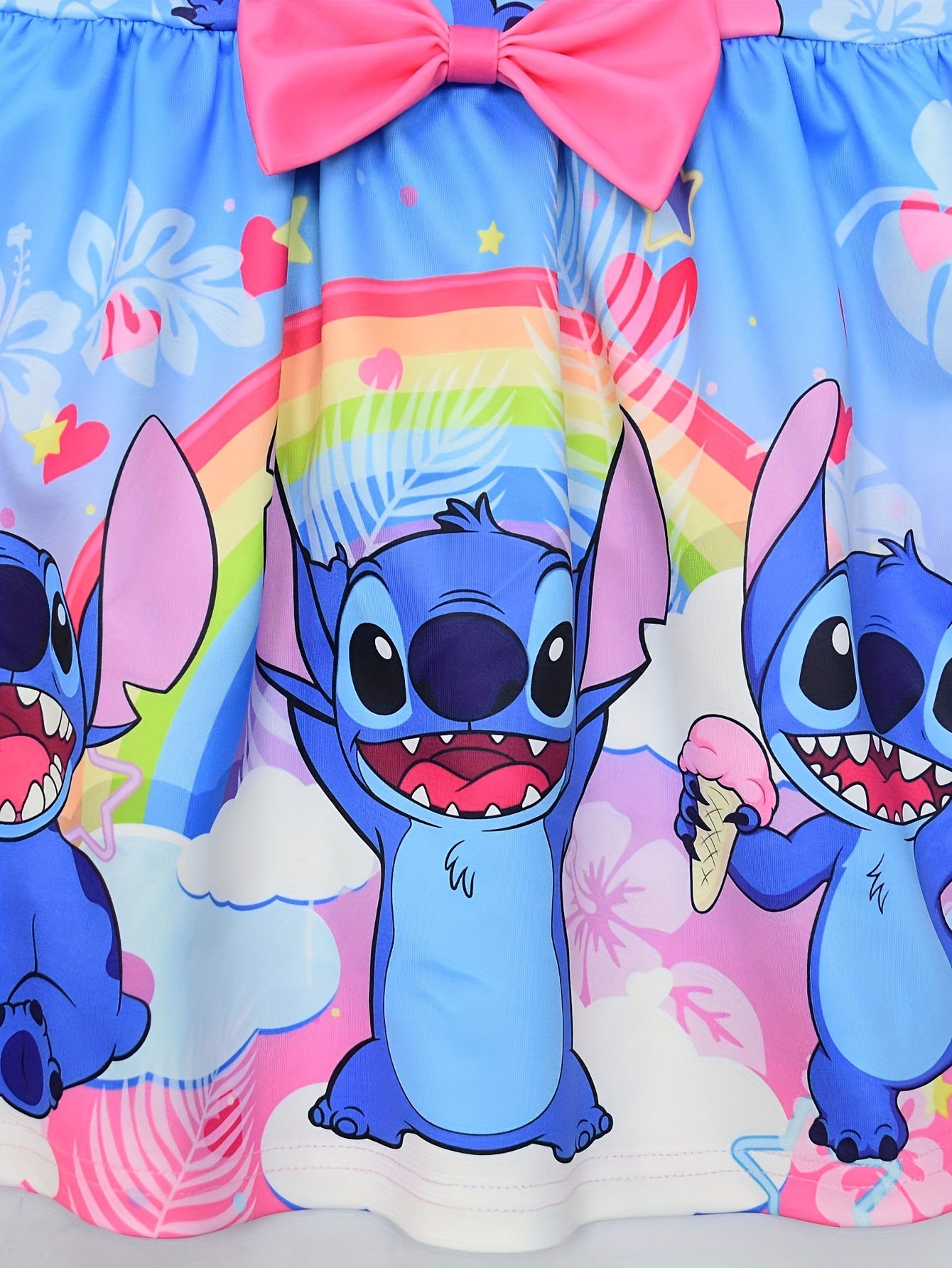 Disney Stitch Mädchen Ärmelloses Rundhalskleid mit Schleife & Blumenmuster - Leichter Polyester-Spandex
