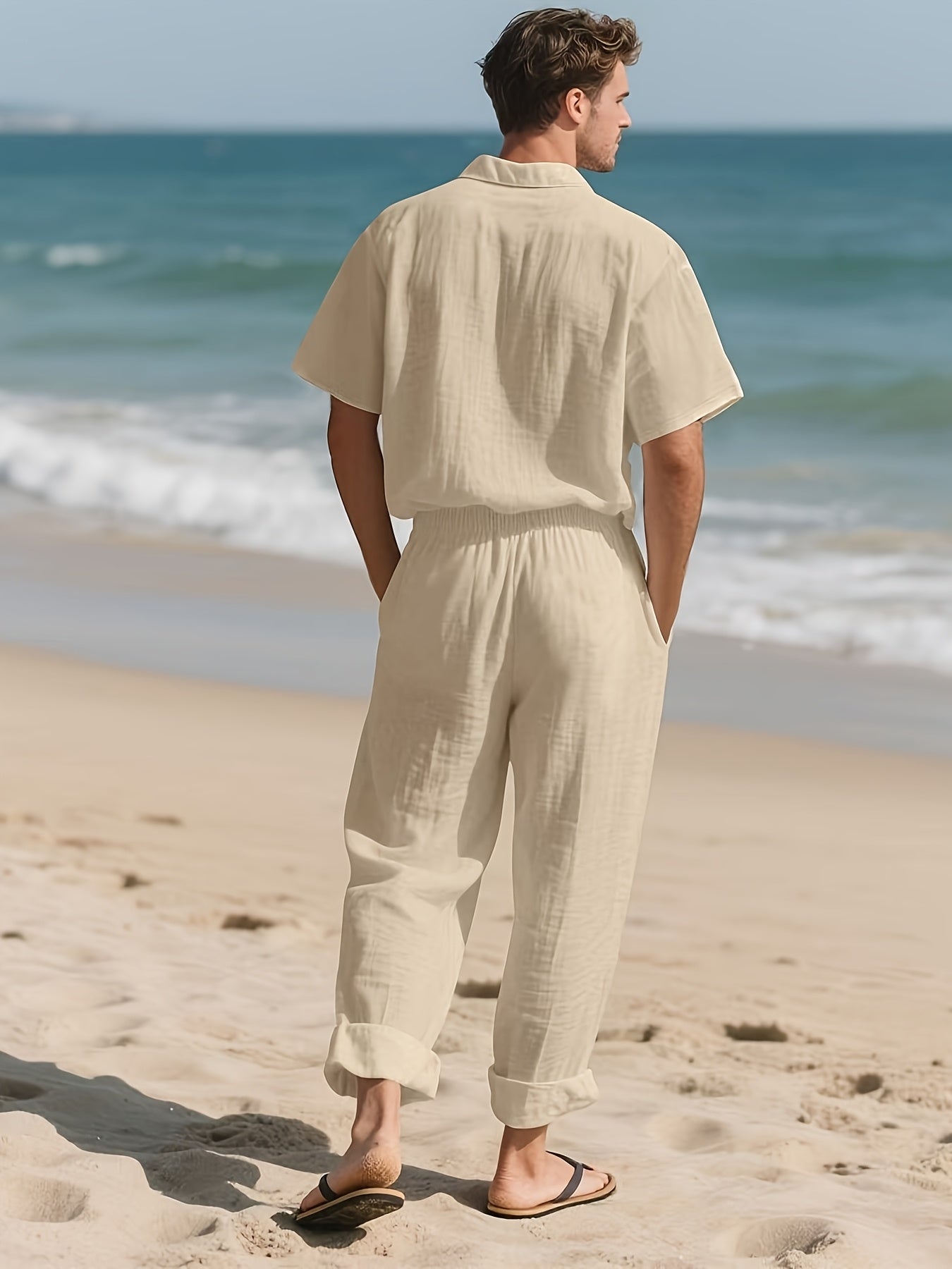 Herren Casual Leinen Set – Bequem und Luftig mit Langer Hose und Kurzen Ärmeln