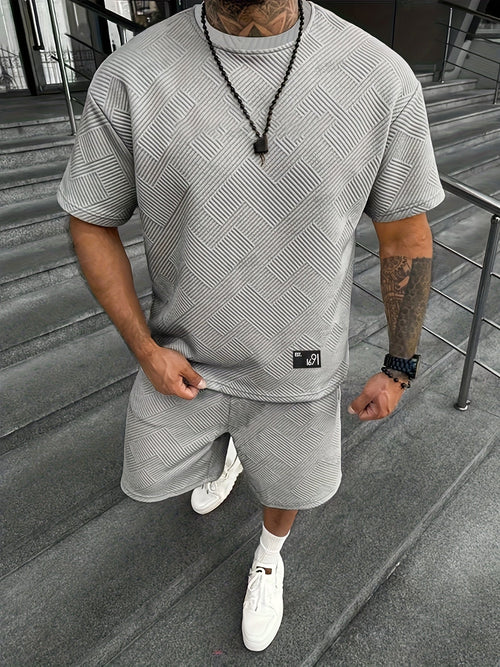 Herren Trendy Jacquard T-Shirt und Shorts Set – Lässig und Sportlich für Warme Tage