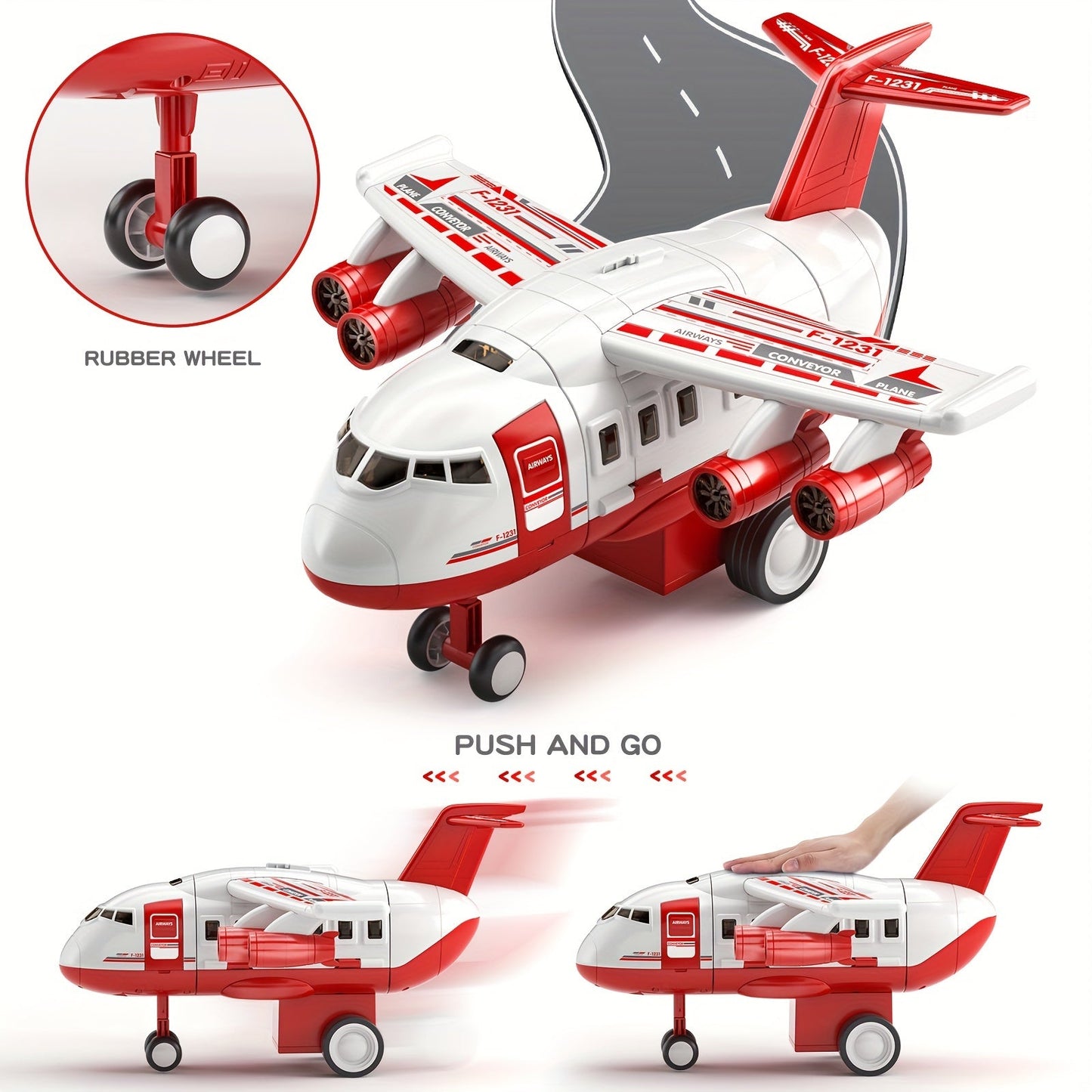 AdventureDrive Flugzeug- und Feuerwehrwagen Spielset – Rennstrecke und Garage für Kinder