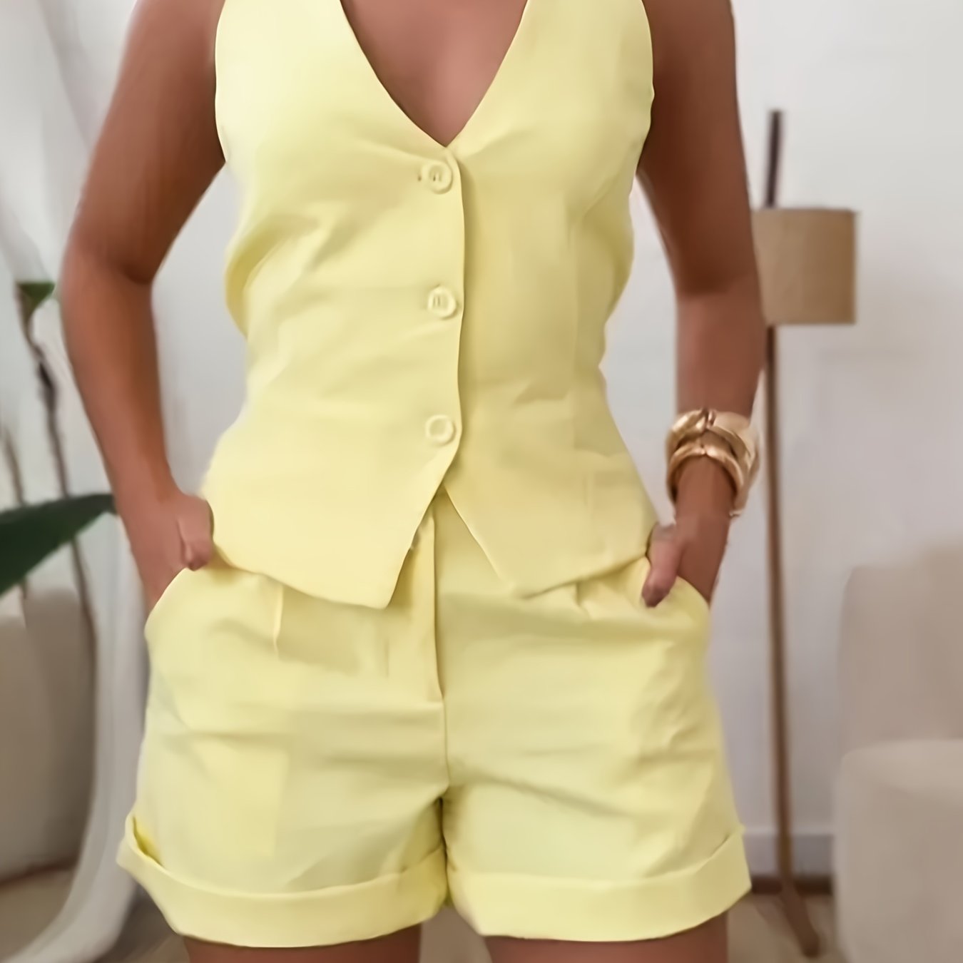 Sommerliches Hellgelbes Set – Weiblich, Frisch und Bequem