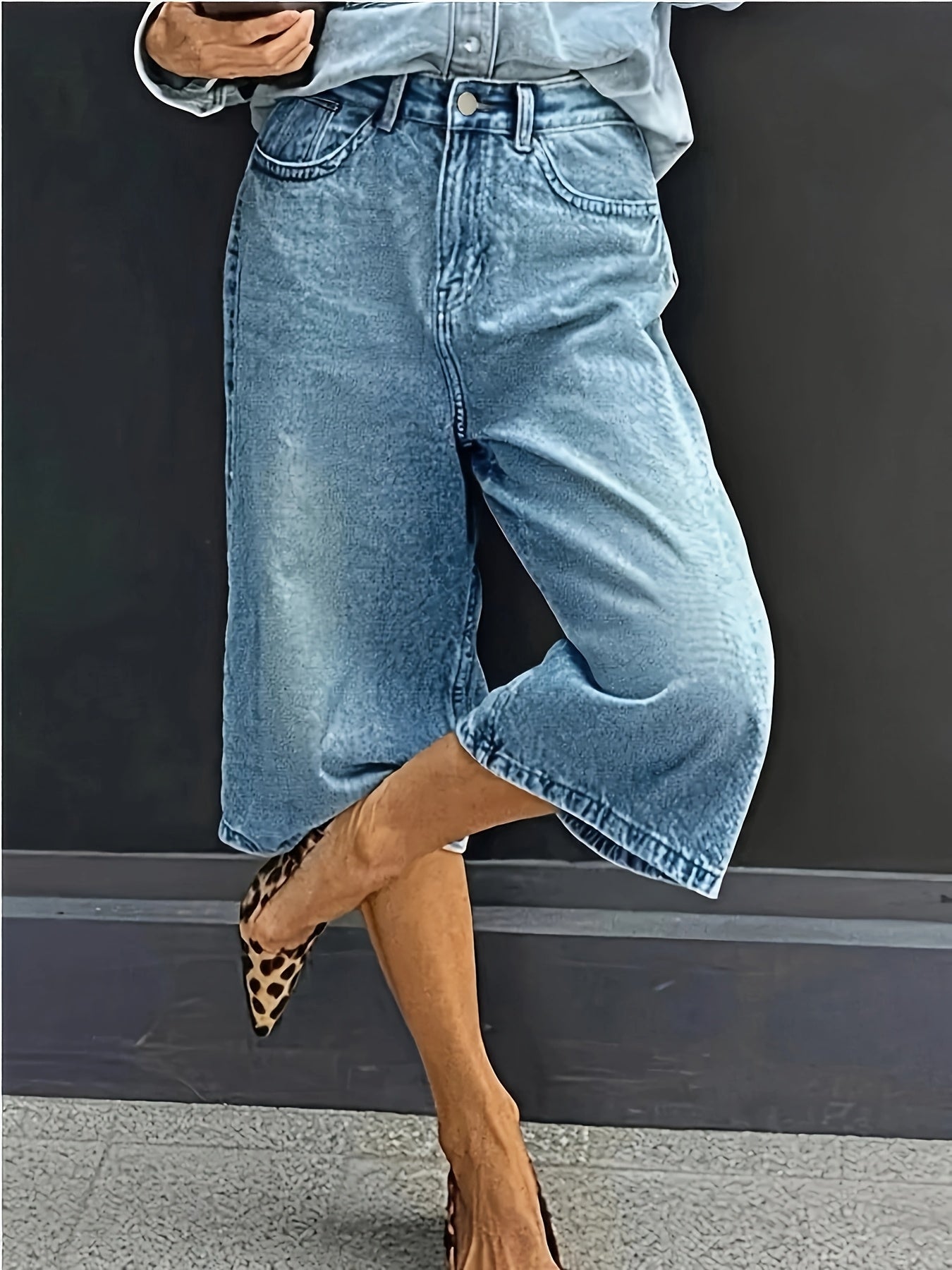 Plus Size Hochtaillierte Stretch-Denim-Shorts – Lässige Weite Sommerhose mit Taschen