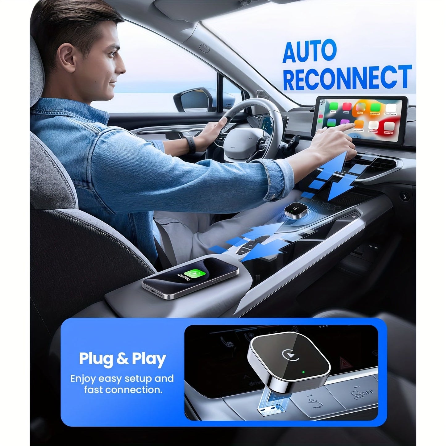 2-in-1 Drahtloser CarPlay & Android Auto Adapter – Plug & Play Schnell Verbunden