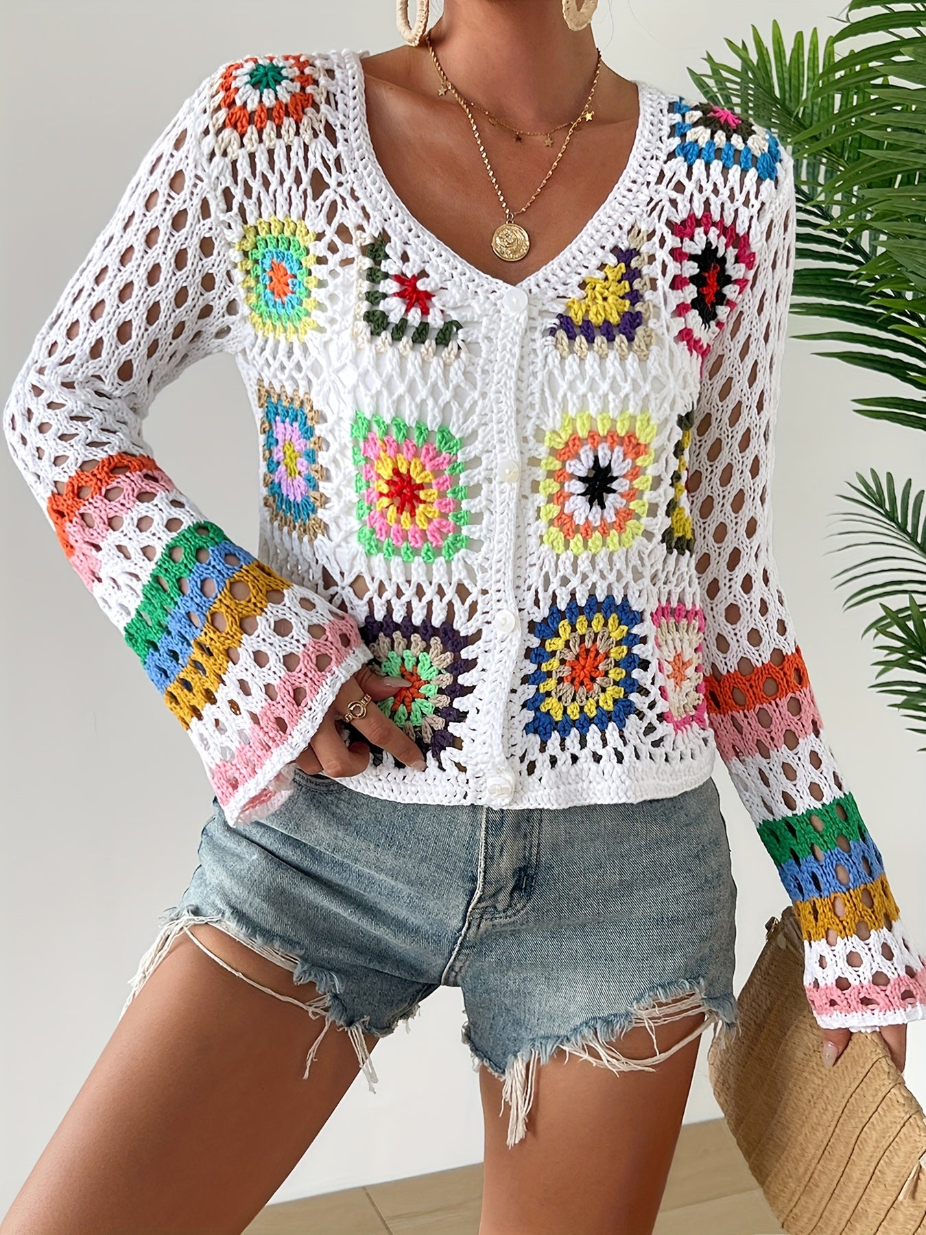 Bohemien Handgemachte Häkelkleid – Farbenfroh und Bequem